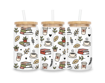 Books & Coffee Glass Cup