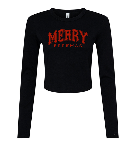 Merry Bookmas Cropped Long Sleeve Tee