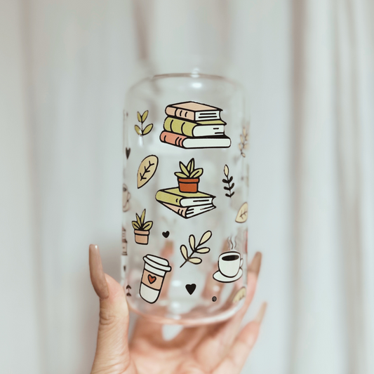 Books & Coffee Glass Cup