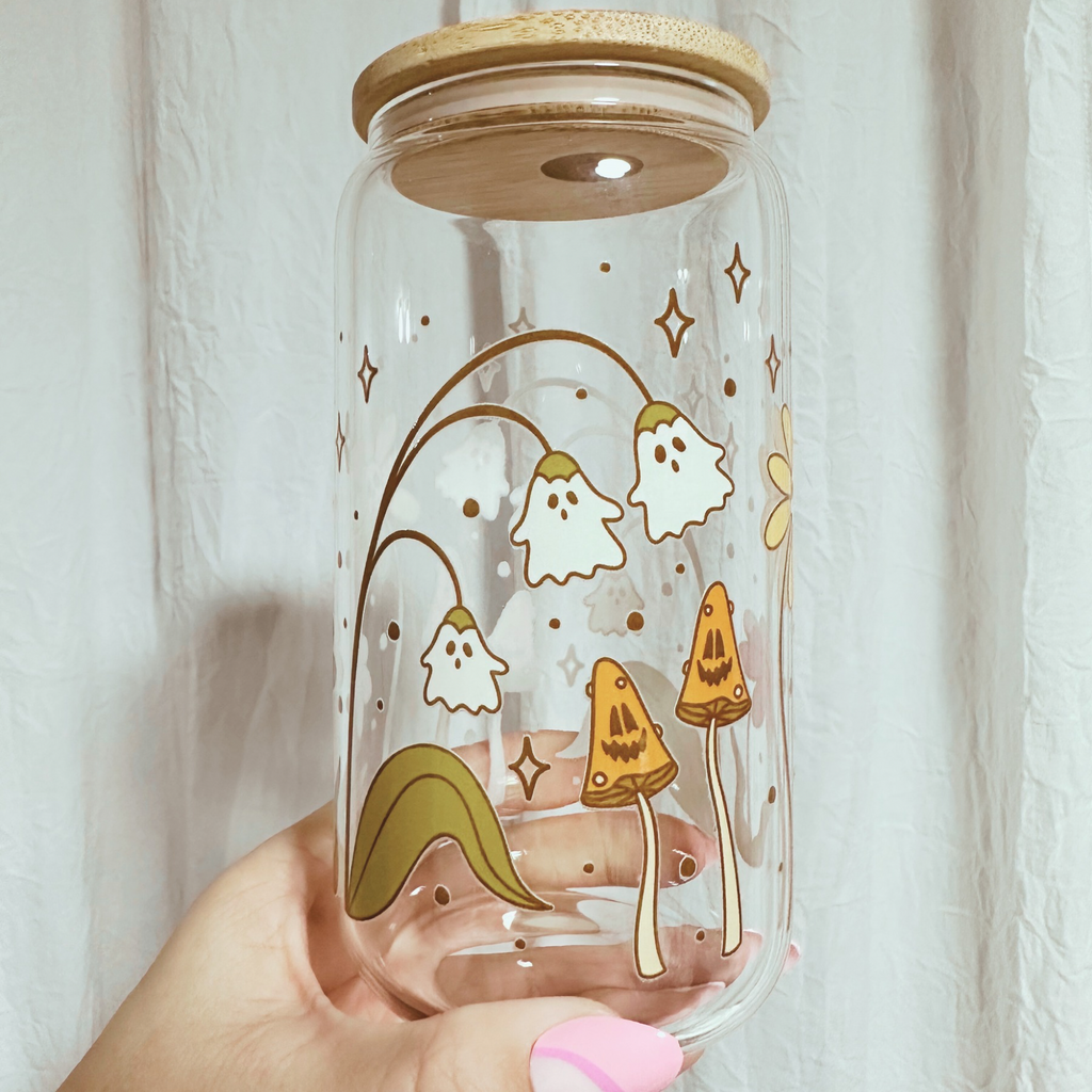 Fall Spooky Flowers Glass Cup
