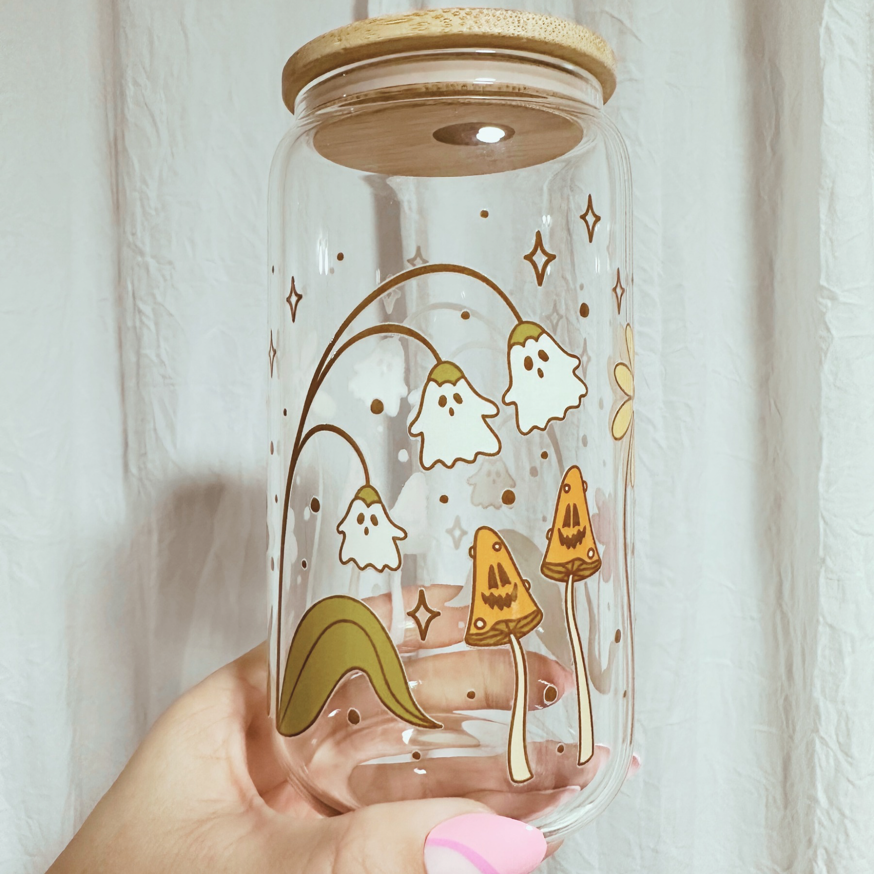 Fall Spooky Flowers Glass Cup