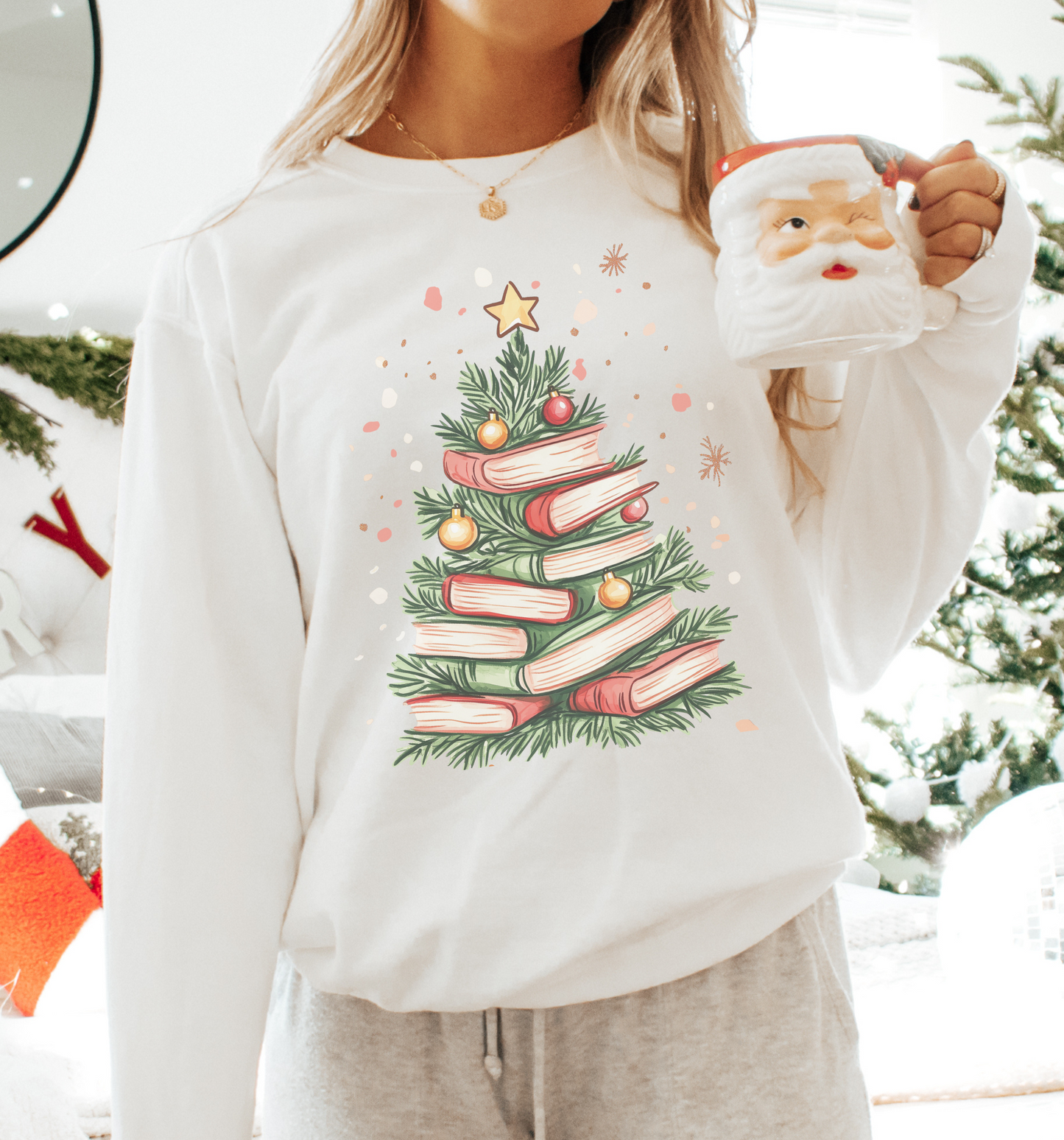 Books Christmas Tree Crewneck Sweatshirt